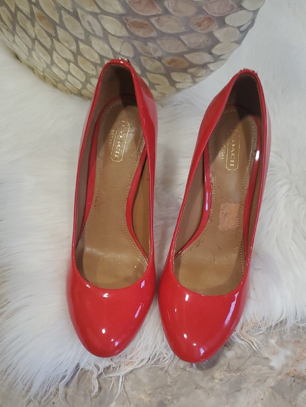 Coach Shelley Red Patent Leather Round-Toe Pumps Size 8.5 B - Picture 1 of 16